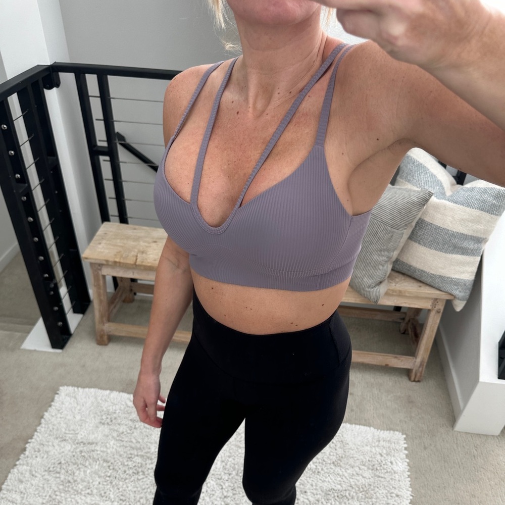 Lululemon Cloud Longline Sports Bra Mauve Ribbed Strappy Back | Size 4 - Picture 7 of 11